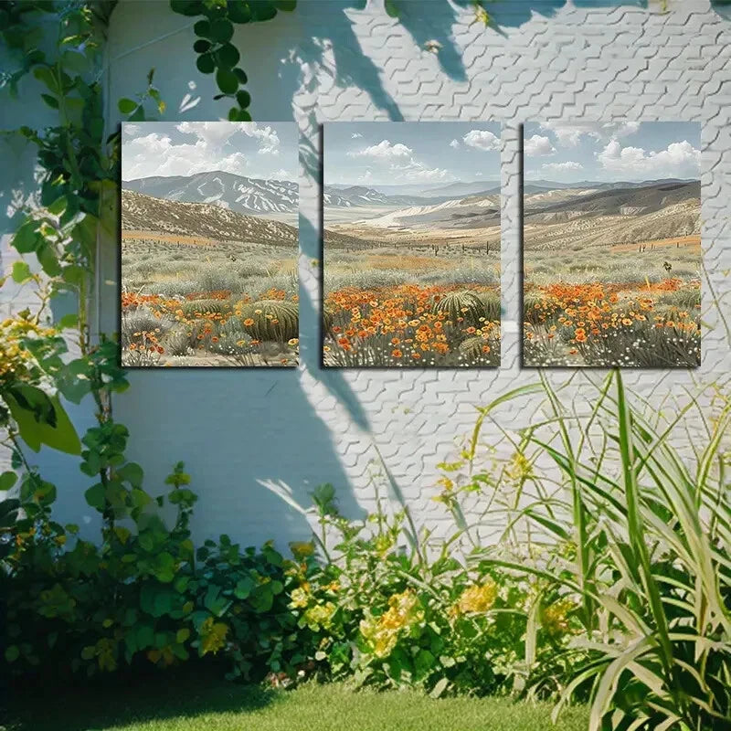 3pcs Desert Cactus Oasis Landscape Scene Metal Print Ready to Hang Art