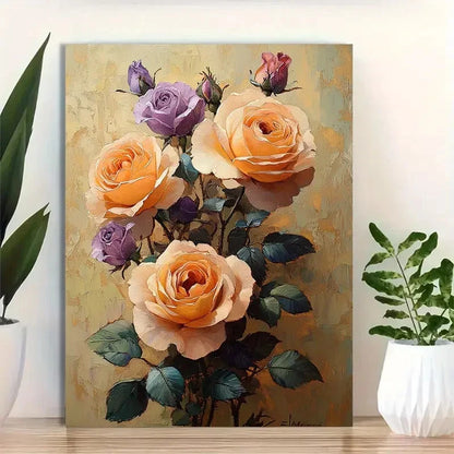 Beautiful Yellow & Purple Roses Painting 40x60cm Metal Print Ready to Hang