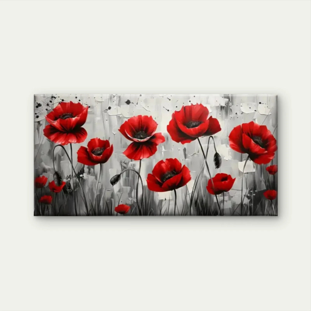 Red Poppies Black White Wall Art Canvas Office Home Room Framed 120x60cm