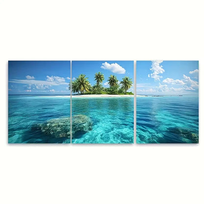 3pcs Turquoise Tropical Island Seascape Metal Print Ready to Hang Art