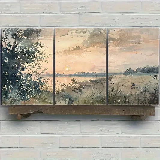 3pcs Retro Style Spring Landscape Painting Metal Print Ready to Hang Art