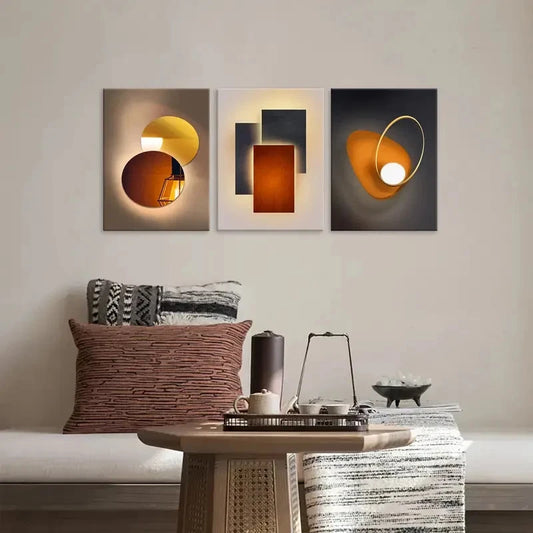 3pcs Golden and Blue Details Modern Metal Print Ready to Hang Art