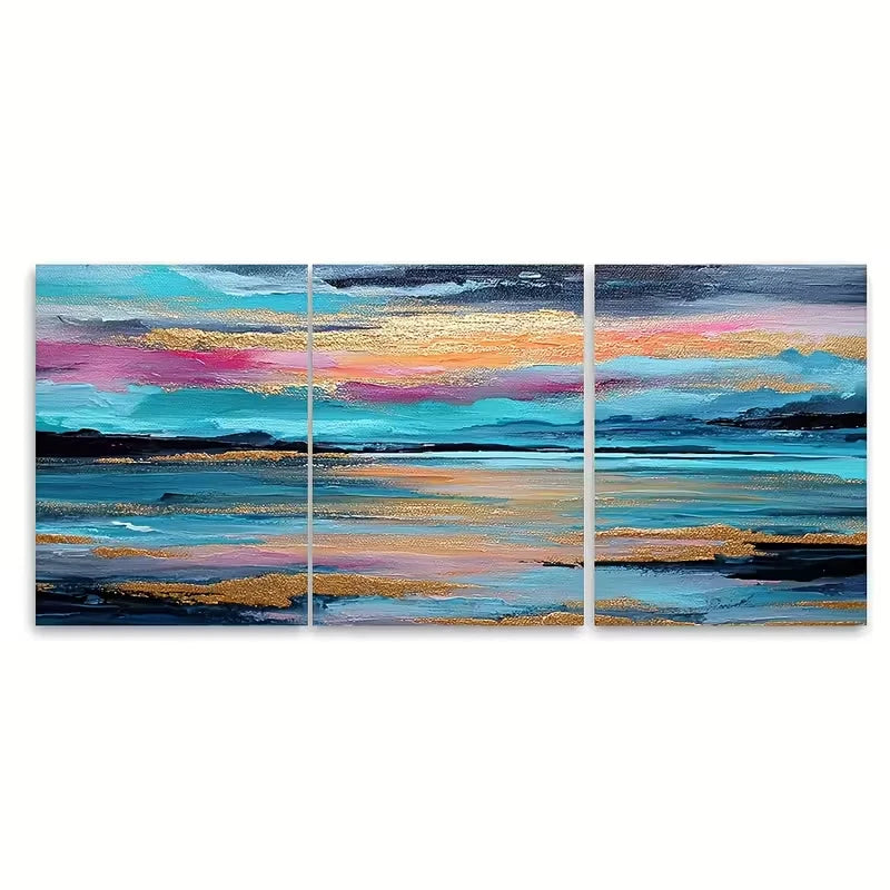 3pcs Vibrant Coastal Landscape Artwork Metal Print Ready to Hang Art