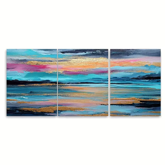 3pcs Vibrant Coastal Landscape Artwork Metal Print Ready to Hang Art