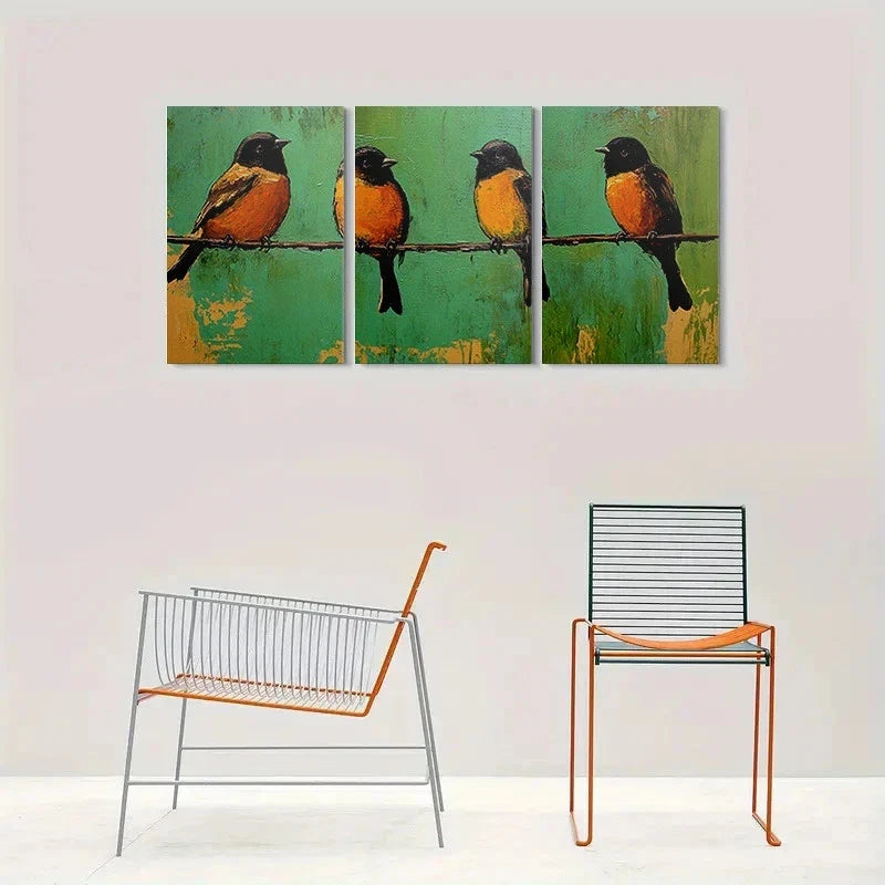 3pcs Modern Abstract Bird Design Metal Print Ready to Hang Art