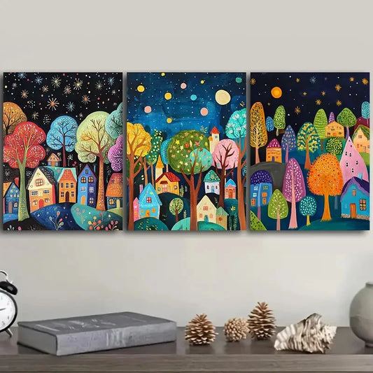 3pcs Forest Scene Wall Art Painting Metal Print Ready to Hang Art
