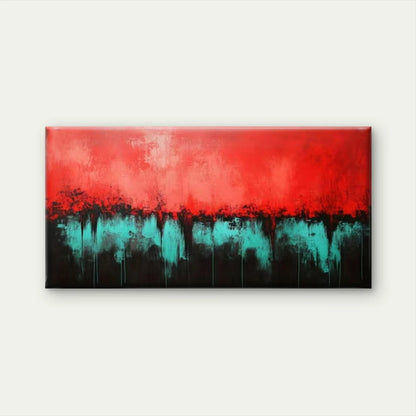 Vibrant Red & Teal Abstract Wall Art Canvas Office Home Room Framed 120x60cm