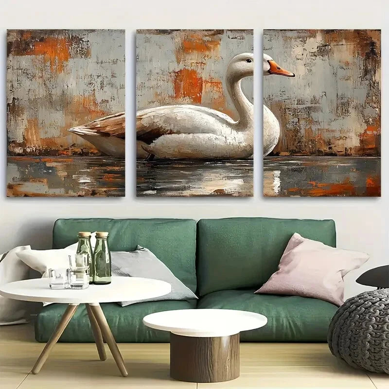 3pcs Goose Rustic Bird Illustration Metal Print Ready to Hang Art