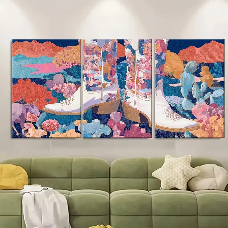 3pcs Western Painting, Preppy Cowgirl Aesthetic Metal Print Ready to Hang Art