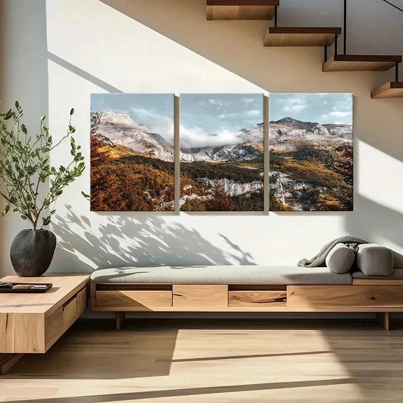 3pcs Mountains and Cloudy Landscape Wall Art Set Canvas Framed 40x60cm - High Quality Print 100% Australian Made Wall Canvas Ready to Hang