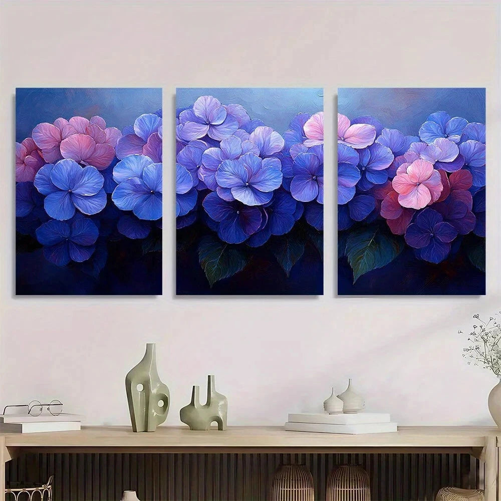 3pcs Vibrant Purple Hydrangea Metal Print Ready to Hang Art