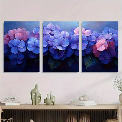 3pcs Vibrant Purple Hydrangea Metal Print Ready to Hang Art