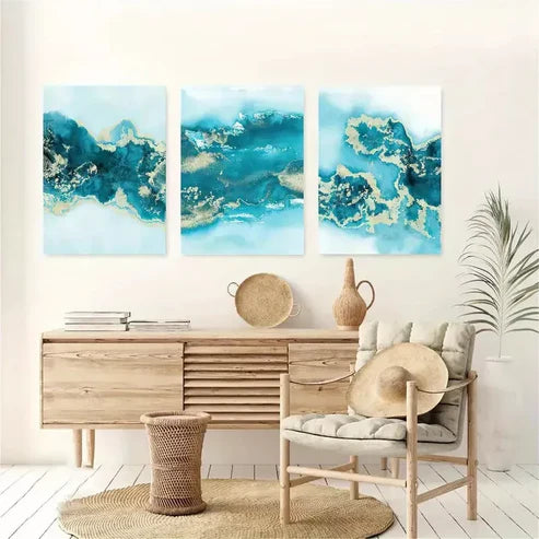 3pcs Turquoise Abstract Wall Art Set Canvas Unframed - High Quality Print 100% Australian Made Wall Canvas