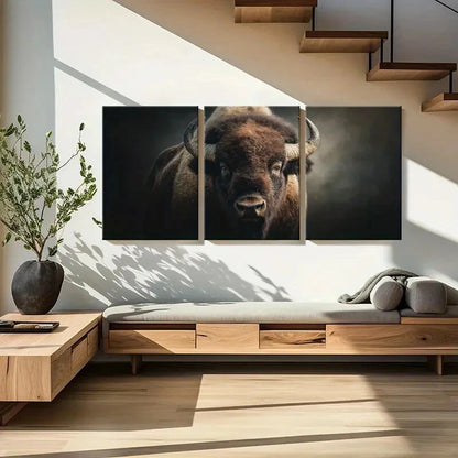 3pcs Artistic Bison Portrait Wildlife Art Metal Print Ready to Hang Art