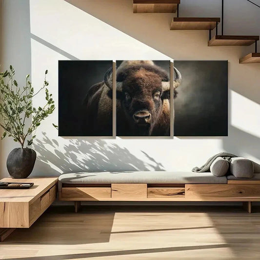 3pcs Artistic Bison Portrait Wildlife Art Metal Print Ready to Hang Art