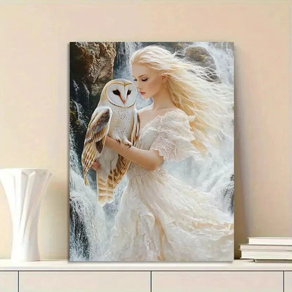 Beautiful Woman with Blonde Hair And a White Dress 40x60cm Metal Print Ready to Hang