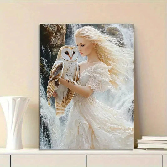 Beautiful Woman with Blonde Hair And a White Dress 40x60cm Metal Print Ready to Hang