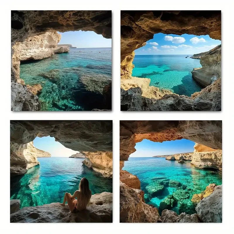 4pcs Modern Abstract Scenic Coastal View Wall Art Canvas Framed