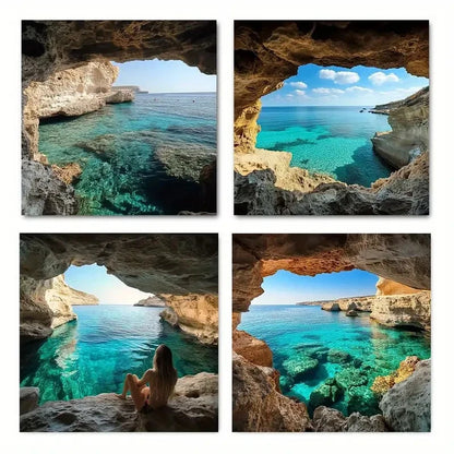 4pcs Modern Abstract Scenic Coastal View Wall Art Canvas Framed