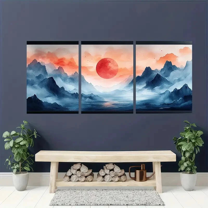 3pcs Abstract Landscape Illustration Watercolor Metal Print Ready to Hang Art