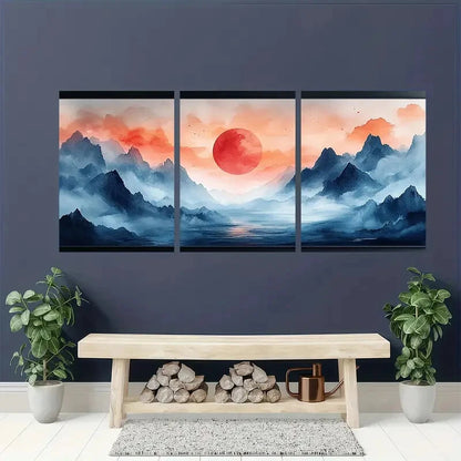 3pcs Abstract Landscape Illustration Watercolor Metal Print Ready to Hang Art