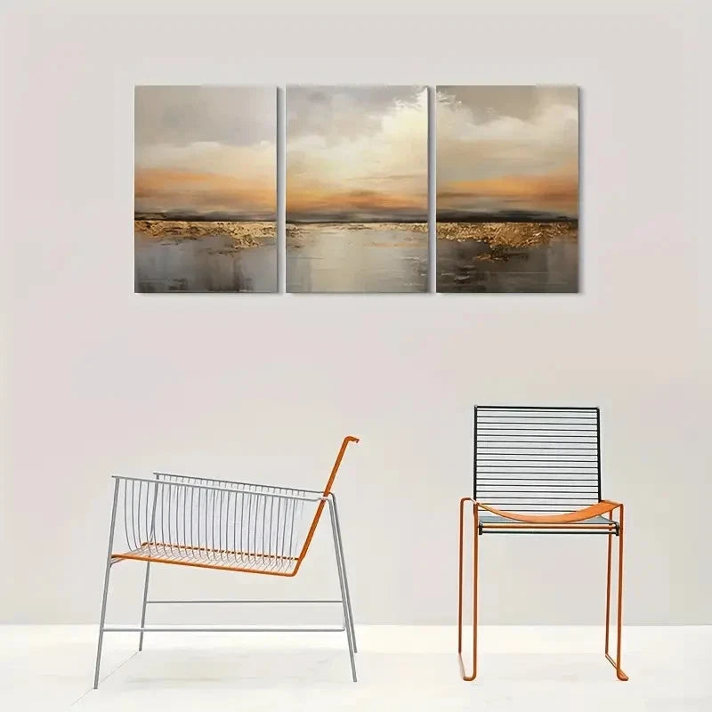 3pcs Abstract Beige Brown Themed Metal Print Ready to Hang Art