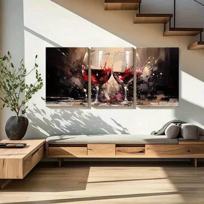 3pcs Abstract Red Wine Glasses Winery Metal Print Ready to Hang Art