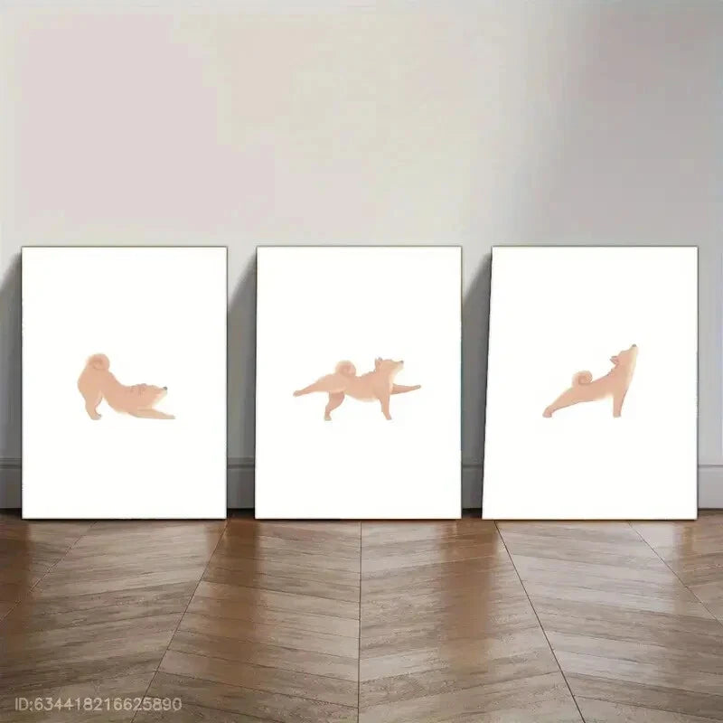 3pcs Minimalist Shiba Inu Yoga Canvas Art Prints Metal Print Ready to Hang Art