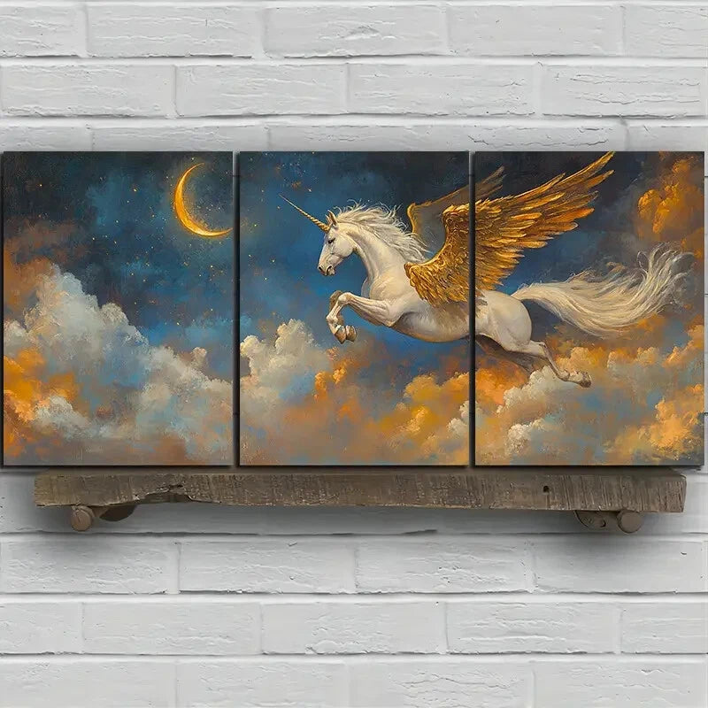 3pcs Beautiful Flying Horses In The Clouds Metal Print Ready to Hang Art