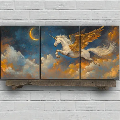 3pcs Beautiful Flying Horses In The Clouds Metal Print Ready to Hang Art