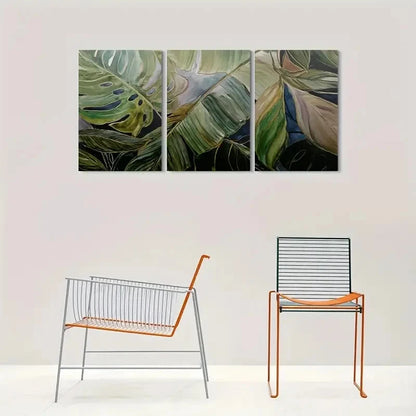 3pcs Modern Abstract Leaf Nature Inspired Metal Print Ready to Hang Art