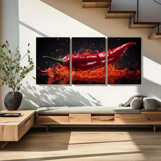 3pcs Red Chili Pepper Culinary Arts Poster Metal Print Ready to Hang Art