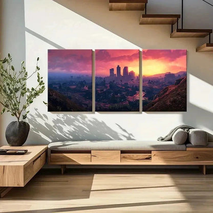 3pcs City Landscape & Sunset Anime Style Wall Art Set Canvas Framed 40x60cm - High Quality Print 100% Australian Made Wall Canvas Ready to Hang