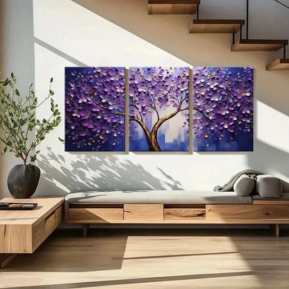 3pcs Abstract Purple Blossom Tree Painting Wall Art Set Canvas Framed 40x60cm - High Quality Print 100% Australian Made Wall Canvas Ready to Hang