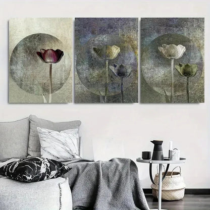 3pcs Elegant Tulip Vibrant Red Yellow Metal Print Ready to Hang Art
