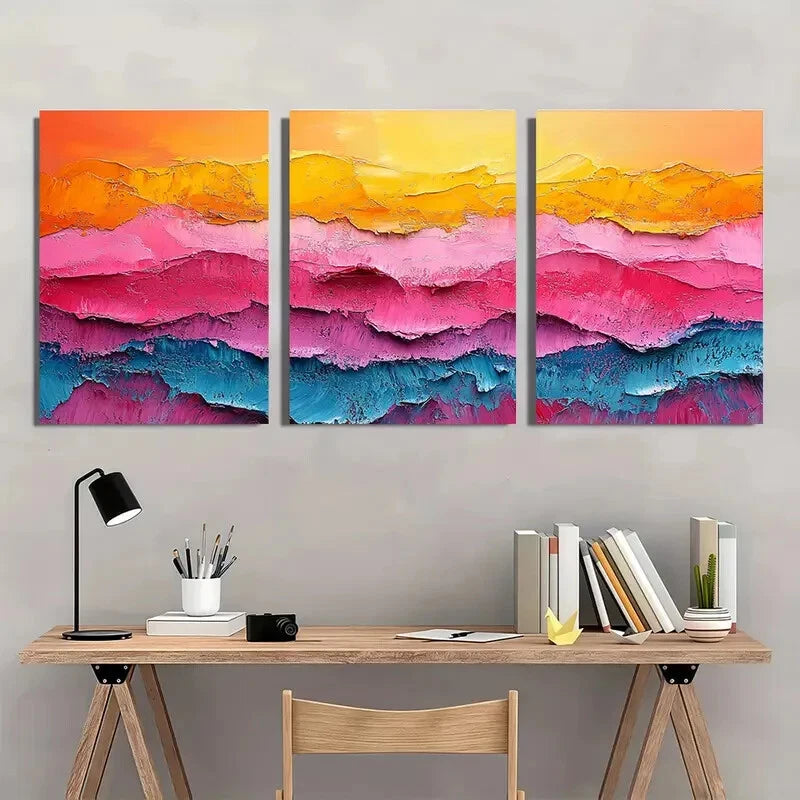 3pcs Abstract Vibrant Landscape Oil Paintings Metal Print Ready to Hang Art