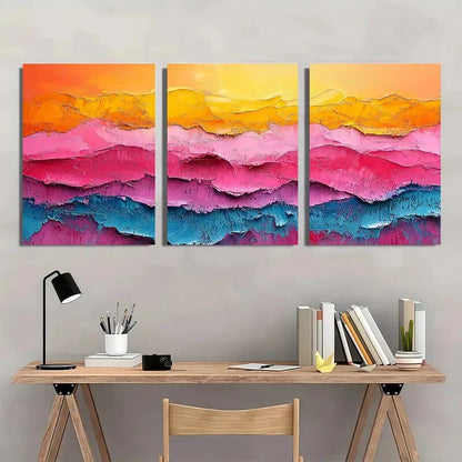 3pcs Abstract Vibrant Landscape Oil Paintings Metal Print Ready to Hang Art