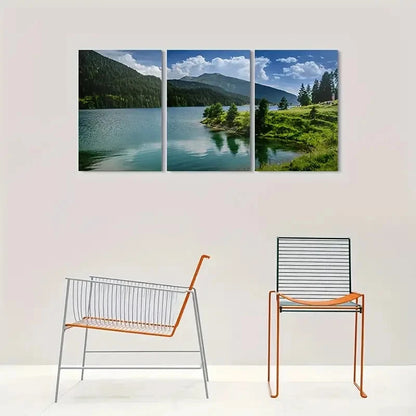 3pcs Serene Lake and Mountain Scene in a Tranquil Metal Print Ready to Hang Art