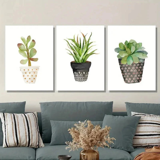 3pcs Cartoon Succulent & Cactus Metal Print Ready to Hang Art