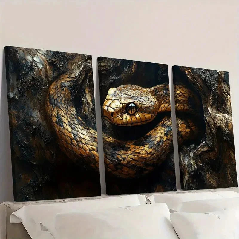 3pcs Canvas Snake Painting Artistic E Wall Art Set Canvas Framed 50x70cm - High Quality Print 100% Australian Made Wall Canvas Ready to Hang