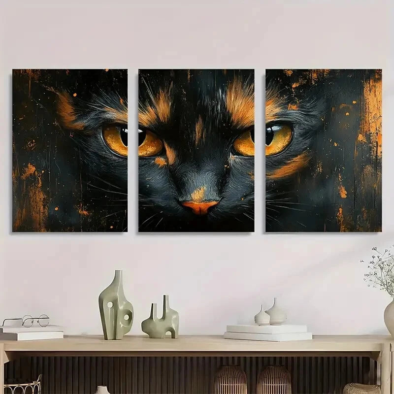 3pcs Vintage Tortoiseshell Black & Orange Cat Metal Print Ready to Hang Art