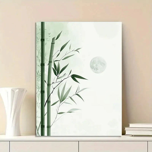 Minimalist Illustration of Bamboo, with a Moon Stars 40x60cm Metal Print Ready to Hang