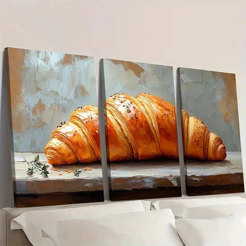 3pcs Croissant Sandwich Wall Art Canvas Unframed - High Quality Print 100% Australian Made Wall Canvas