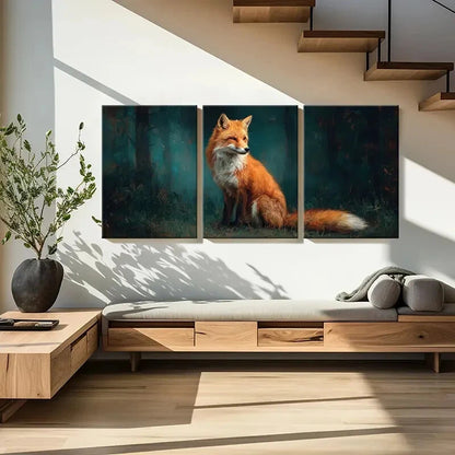 3pcs Forest Scene Wildlife Art Vibrant Orange Fur Metal Print Ready to Hang Art