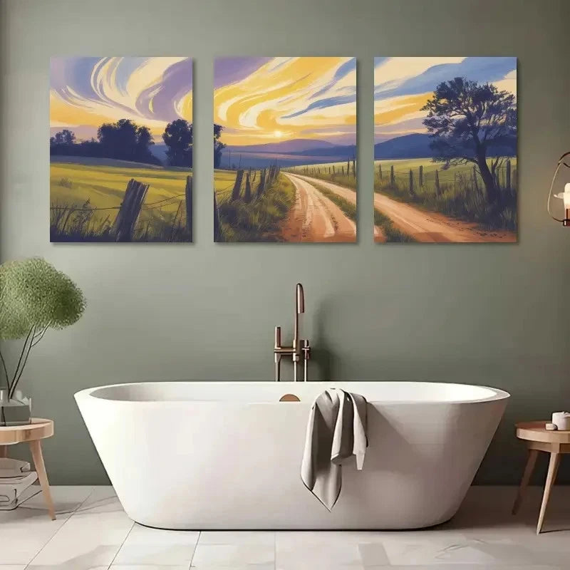 3pcs Vintage Style Landscape Painting Metal Print Ready to Hang Art
