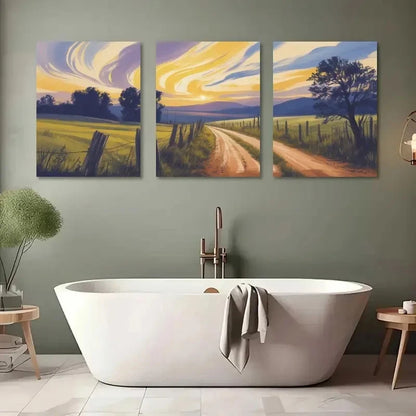 3pcs Vintage Style Landscape Painting Metal Print Ready to Hang Art