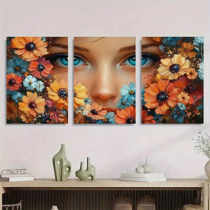 3pcs Elegant Woman Floral Painting Metal Print Ready to Hang Art