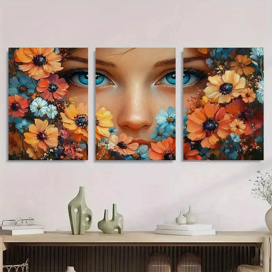 3pcs Elegant Woman Floral Painting Metal Print Ready to Hang Art