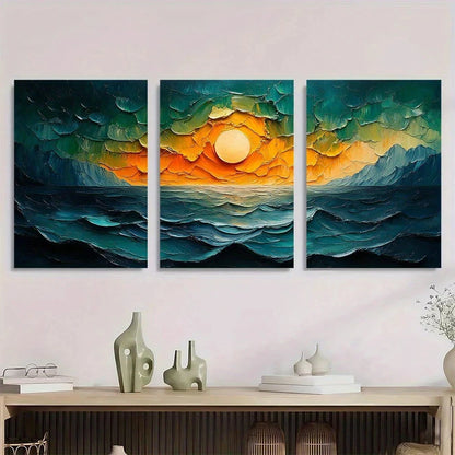 3pcs Abstract Blue Green & Yellow Hues Metal Print Ready to Hang Art