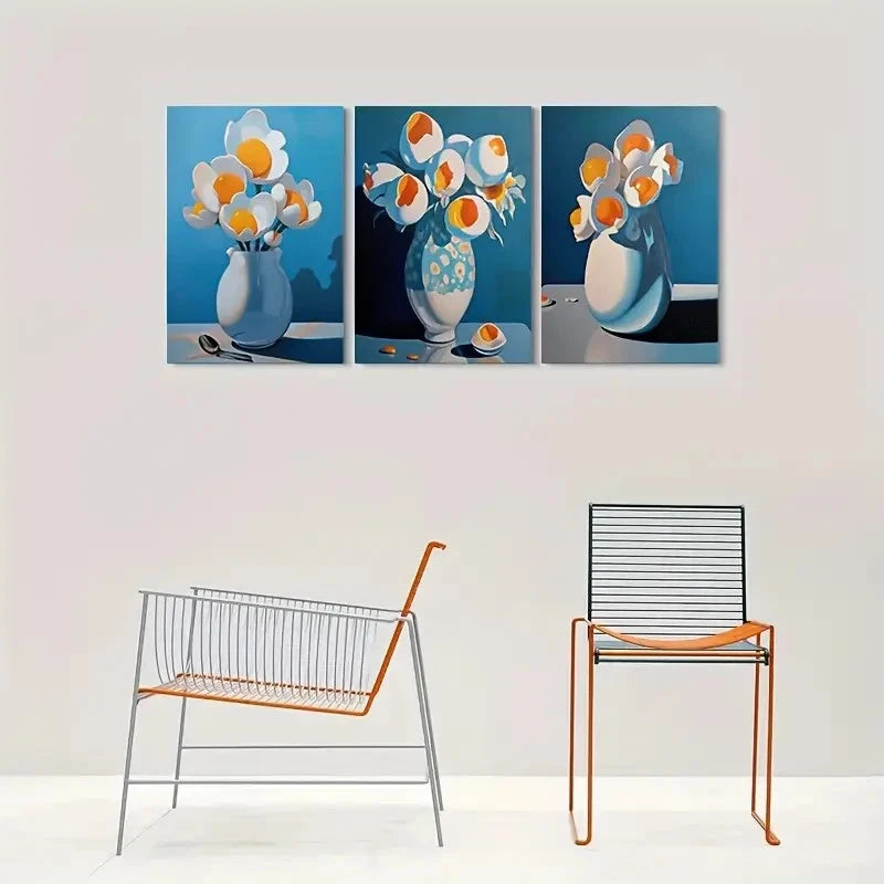 3pcs Broken Egg Flower Bouquet in Vase Wall Art Set Canvas Framed 40x60cm - High Quality Print 100% Australian Made Wall Canvas Ready to Hang